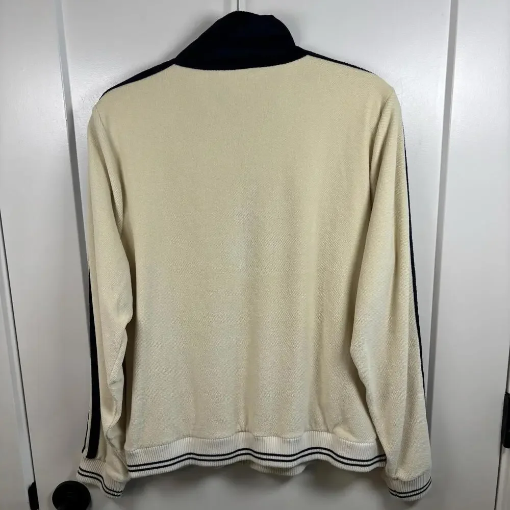 Faherty Richie Velour Velvet Cream & Navy Blue Quarter Zip Women’s Size Large - Picture 4 of 7